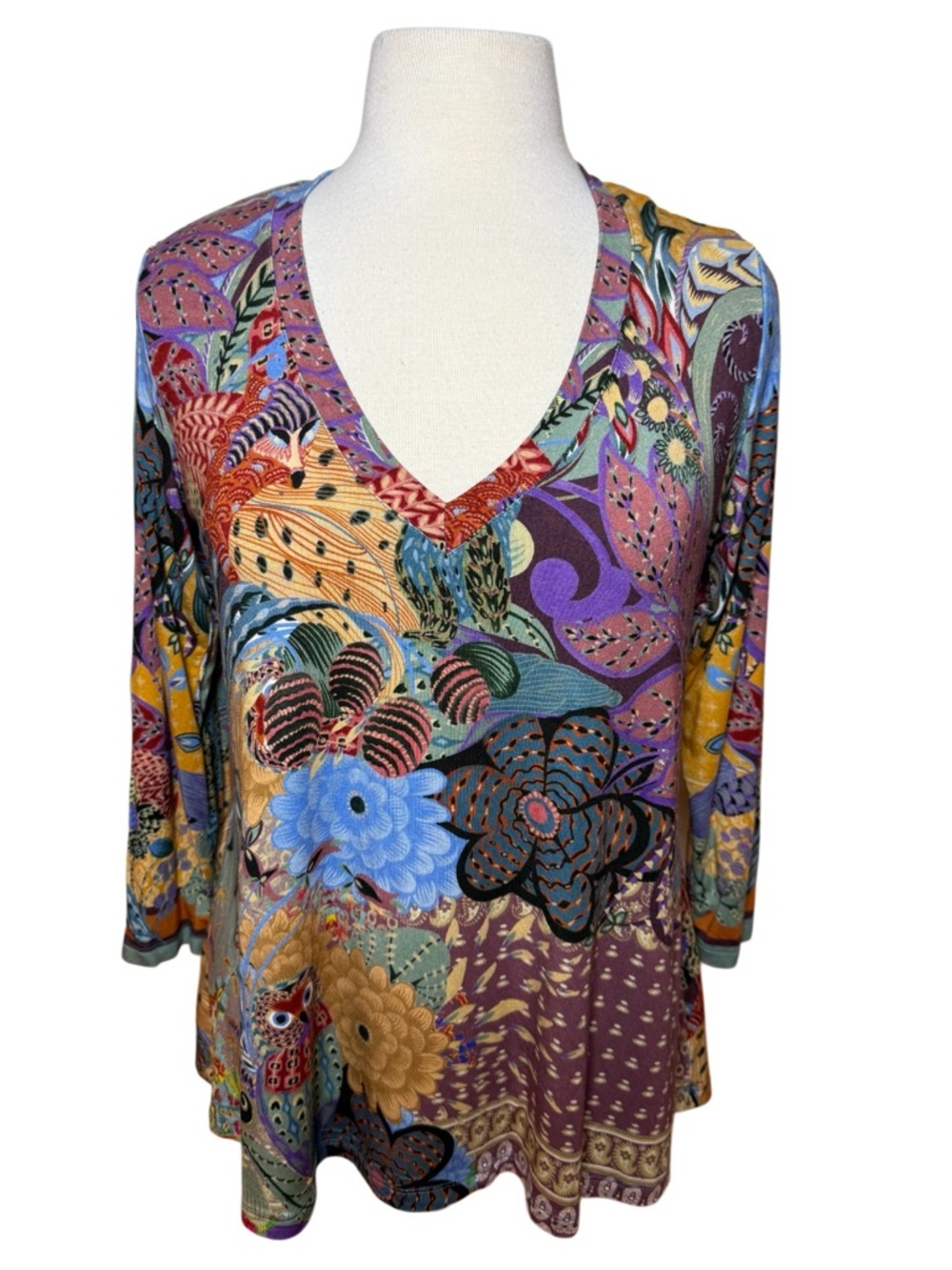 Johnny Was Madison Favorite Print V-Neck Long Sleeve Swing Top - Medium - Picture 9 of 9